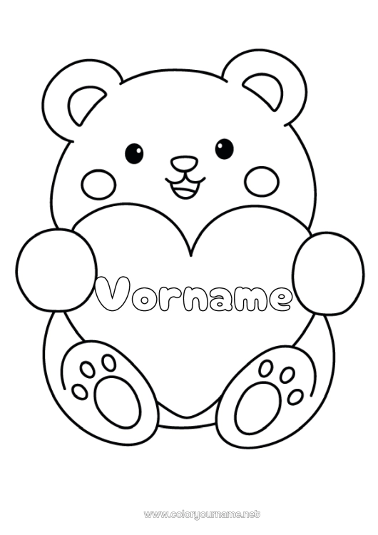 Malvorlage zum Ausdrucken Bär Herz Ich liebe dich Tier Teddybär Einfache Ausmalbilder Waldtiere