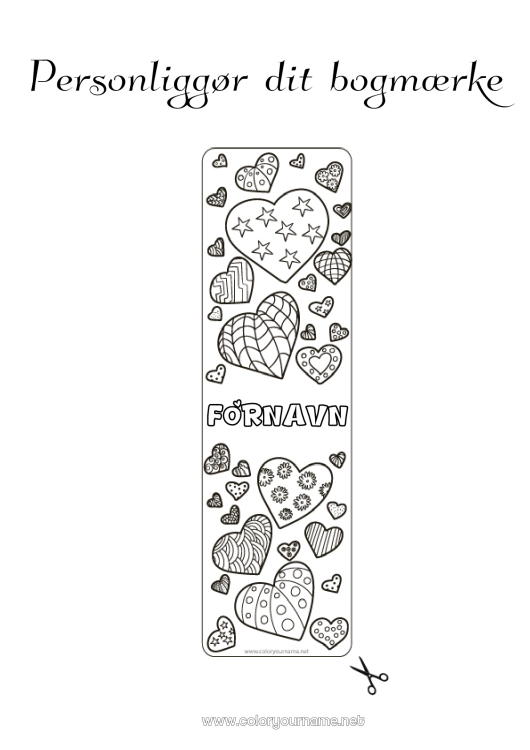 Farvelægningssiden til udskrivning Hjerte Læseklip Zentangle