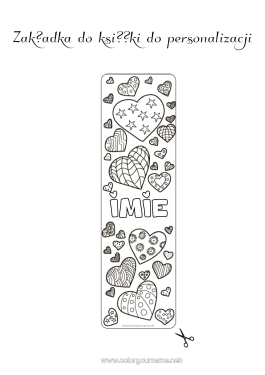 Kolorowanka do wydruku Serce Zakładka do książki Zentangle