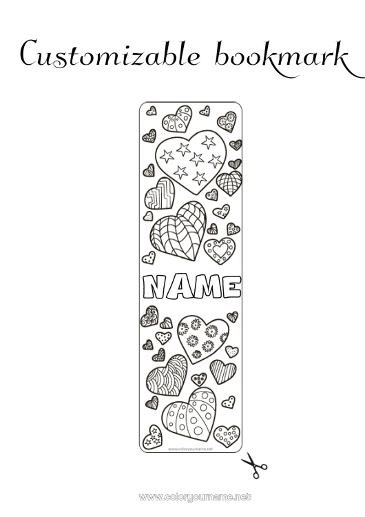 Coloring page to print Heart Bookmark Zentangle