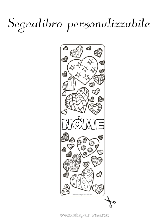 Pagina da colorare da stampare Cuore Segnalibro Zentangle