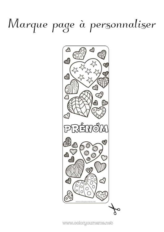 Coloriage à imprimer Coeur Marque page Zentangle