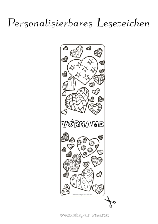 Malvorlage zum Ausdrucken Herz Lesezeichen Zentangle