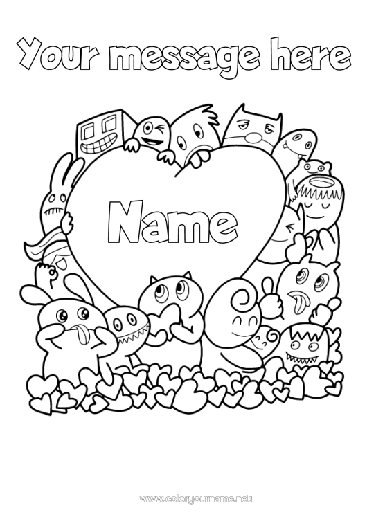 Colouring page to print Monster Heart Cute Video Game