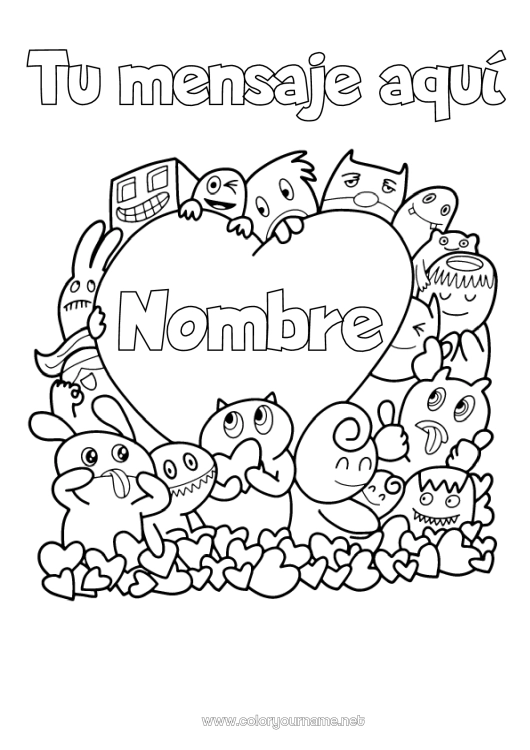 Dibujo para colorear para imprimir Monstruo Corazón Kawaii Videojuego