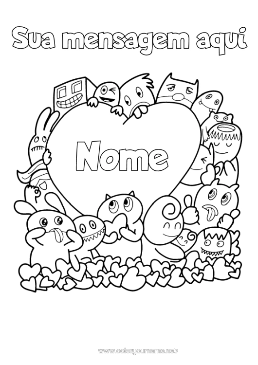 Página de desenho para imprimir Monstro Coração Kawaii Jogo de vídeo