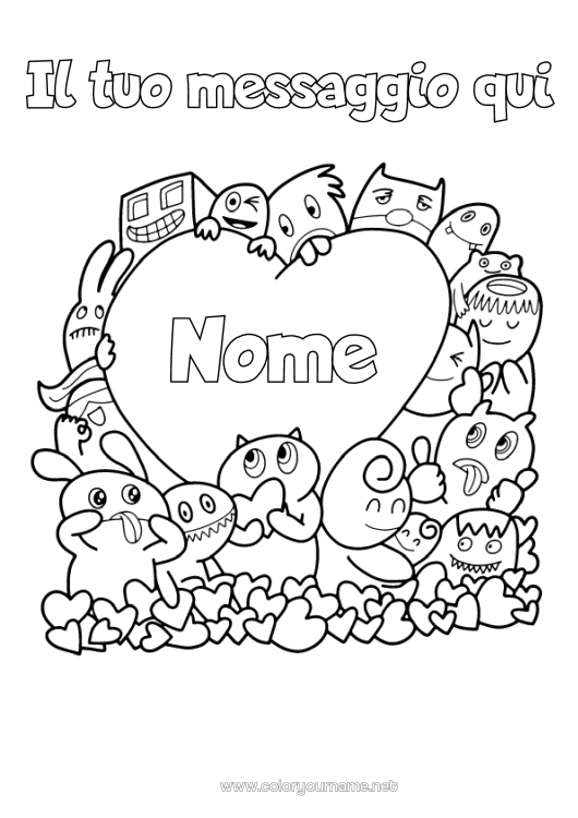 Pagina da colorare da stampare Mostro Cuore Kawaii Videogioco