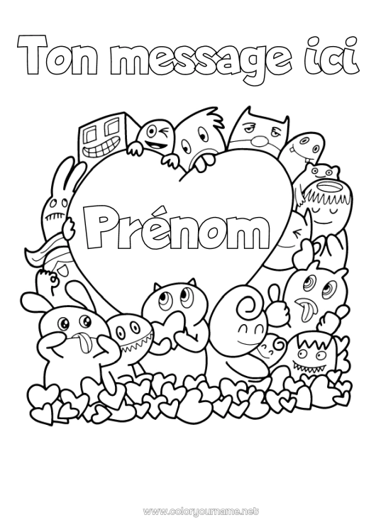 Coloriage à imprimer Monstre Coeur Kawaii Jeu vidéo