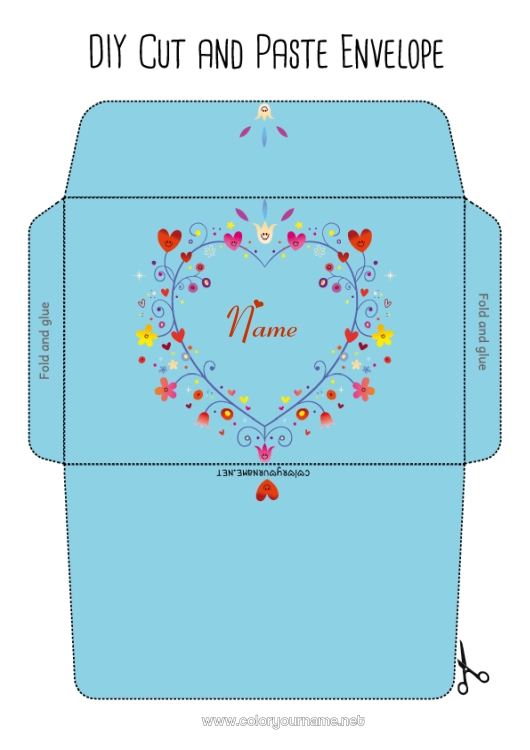 Coloring page to print Flowers Heart Envelope to print