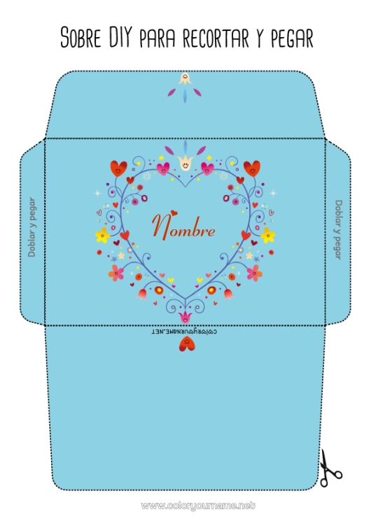 Dibujo para colorear para imprimir Flores Corazón Sobre para imprimir