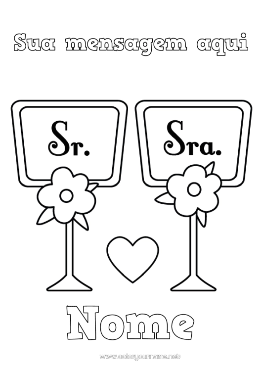 Página de desenho para imprimir Coração Casamento