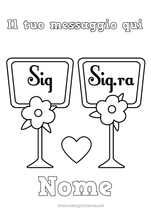 Pagina da colorare da stampare Cuore Matrimonio