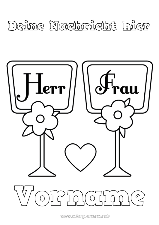 Malvorlage zum Ausdrucken Herz Hochzeit