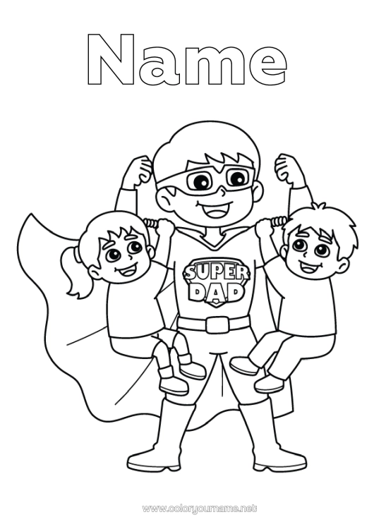 Colouring page to print Dad Hero Child