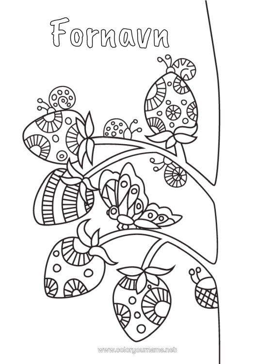 Fargeleggingssiden til utskrift Dyr Snegle Marihøne Frukter Jordbær Zentangle Insekter