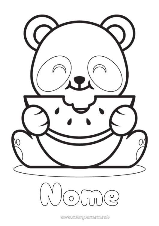 Página de desenho para imprimir Kawaii Animal Panda Frutas Desenhos para colorir fáceis Outros animais do mundo Melancia