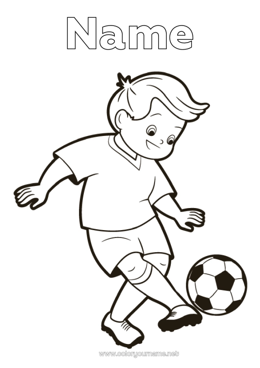 Coloring page to print Football Soccer ball Sport Boy Team sports Soccer player