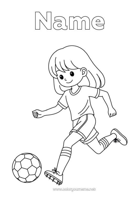 Coloring page to print Football Soccer ball Sport Girl Team sports Women's football Soccer player