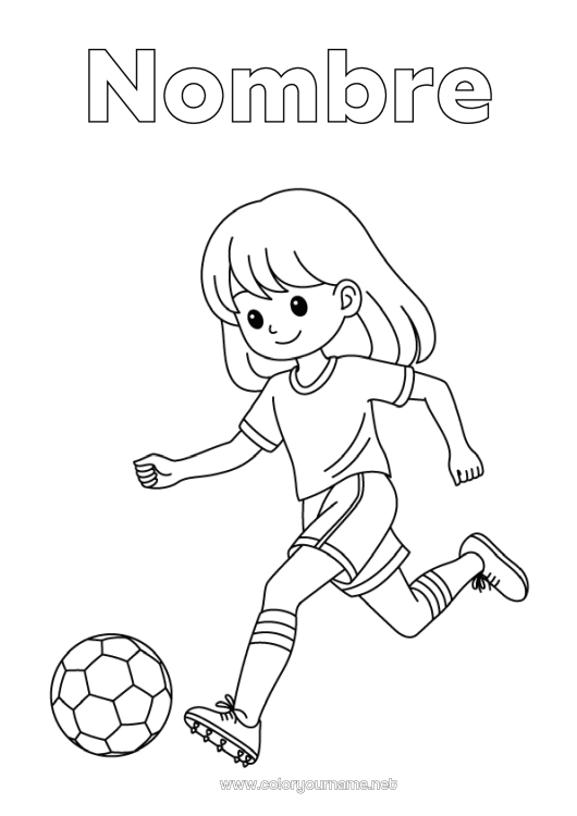 Dibujo para colorear para imprimir Fútbol Balón de fútbol Sport Chica Deportes en equipo Fútbol femenino Jugador de fútbol