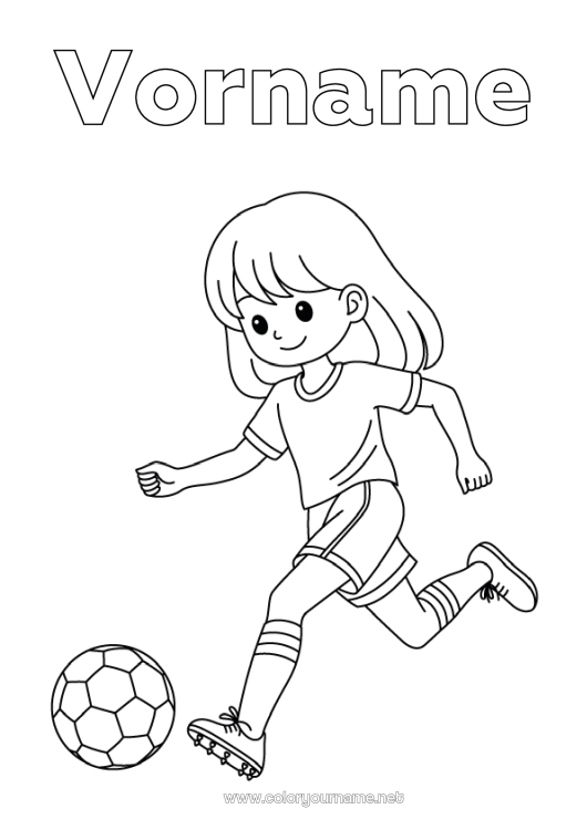 Malvorlage zum Ausdrucken Fußball Fußball Sport Mädchen Mannschaftssportarten Frauenfußball Fußballspieler, Fußballspielerin