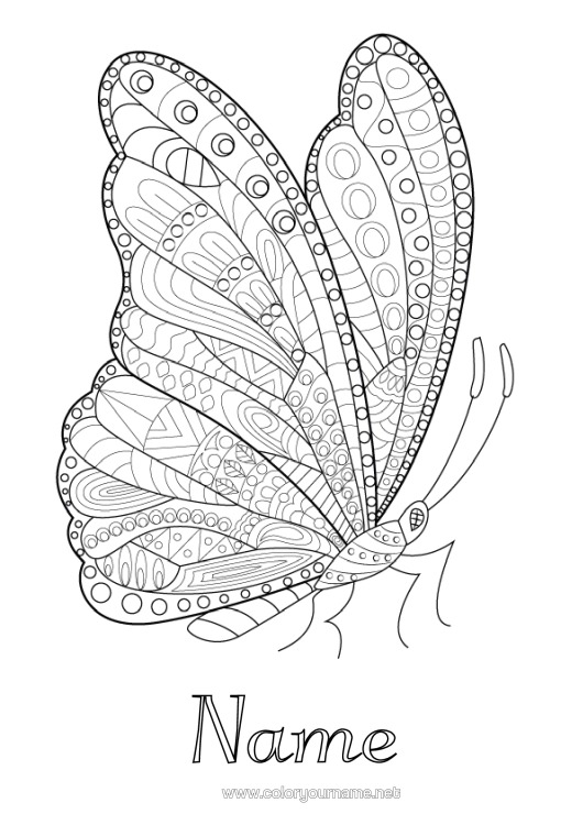 Colouring page to print Butterfly Animal Complex Colouring Pages Zentangle Insects