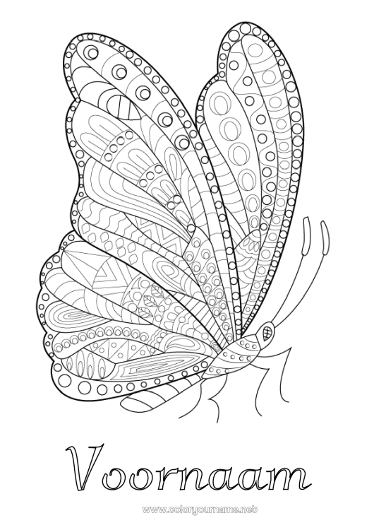 Kleurplaat om af te drukken Vlinder Dier Complex Kleurplaten Zentangle Insecten