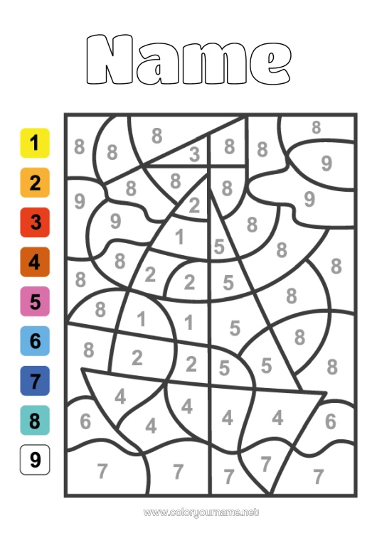 Colouring page to print Vehicles Magic Colouring Books Children's Activities Boat Sailboat Marine Vehicles