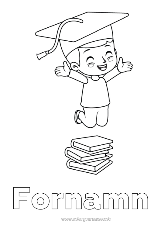 Färgläggningssida att skriva ut Bok Läsning Elev Studentmössa