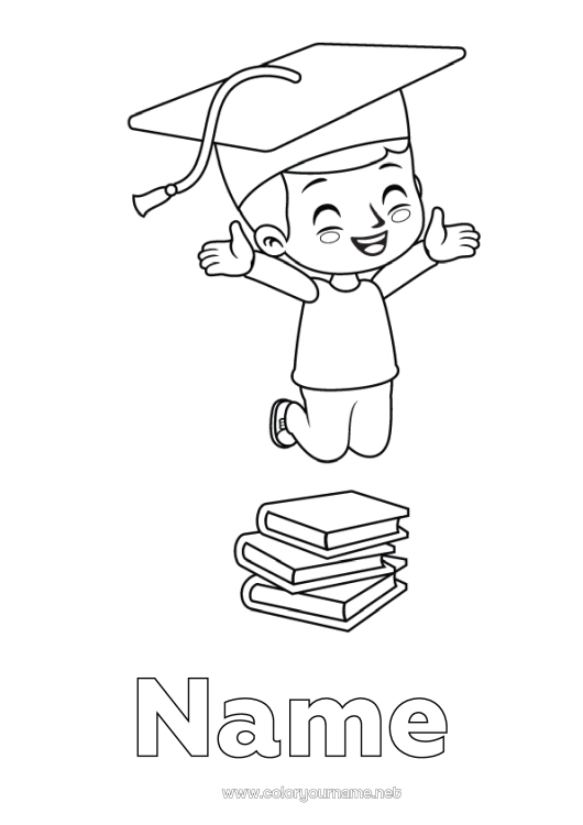 Coloring page to print Book Reading Student Student cap