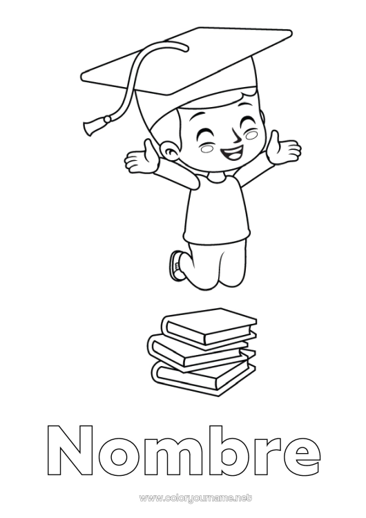 Dibujo para colorear para imprimir Libro Lectura Estudiante Toga de estudiante