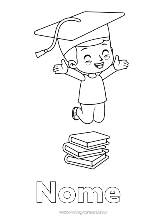 Pagina da colorare da stampare Libro Lettura Studente Cappello da studente