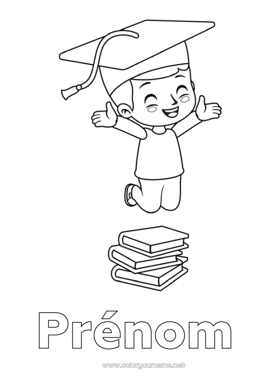 Coloriage à imprimer Livre Lecture élève Toque d'étudiant
