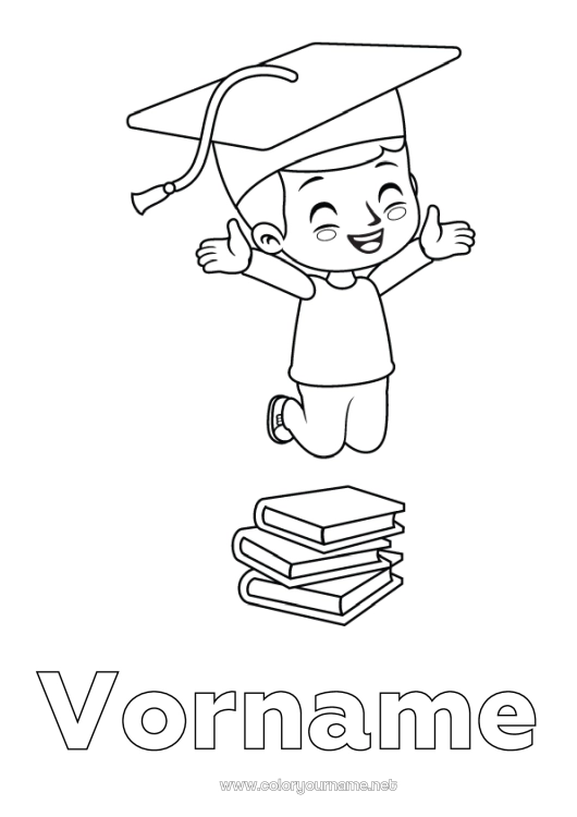 Malvorlage zum Ausdrucken Buch Lesen Schüler Studentenmütze