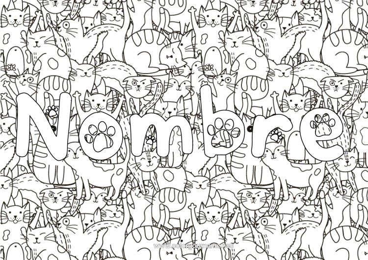 Dibujo para colorear para imprimir Cat Animales Nombre decorado Doodle Dibujos complejos para colorear Perros y gatos Fondo decorativo