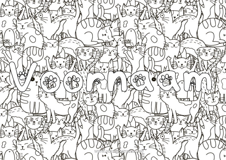 Kleurplaat om af te drukken Kat Dier Gedecoreerde naam Doodle Complex Kleurplaten Honden en katten Decoratieve achtergrond