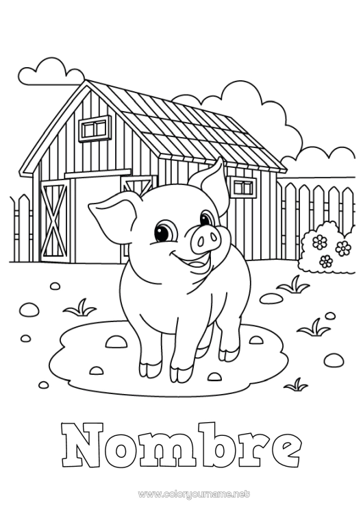 Dibujo para colorear para imprimir Cerdo Animales Granja Animales de granja