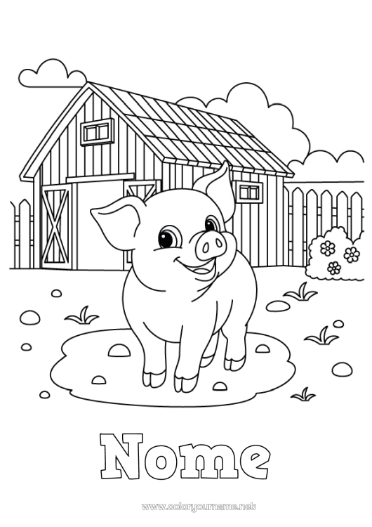 Pagina da colorare da stampare Maiale Animale Fattoria Animali da fattoria