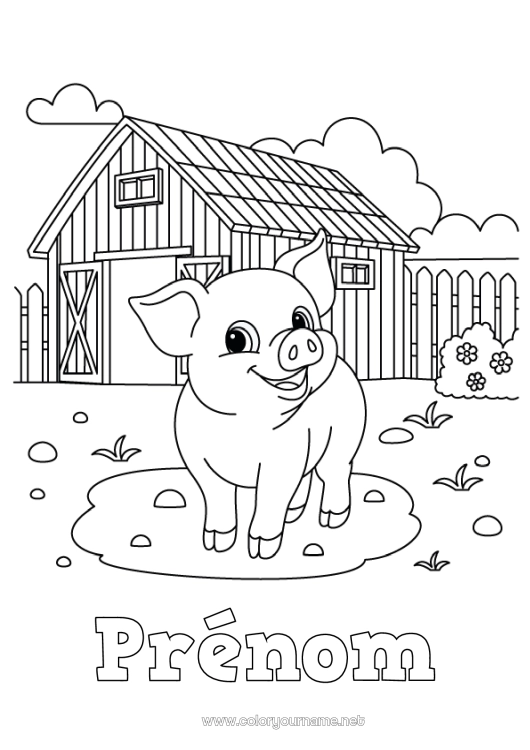 Coloriage à imprimer Cochon Animal Ferme Animaux de la ferme