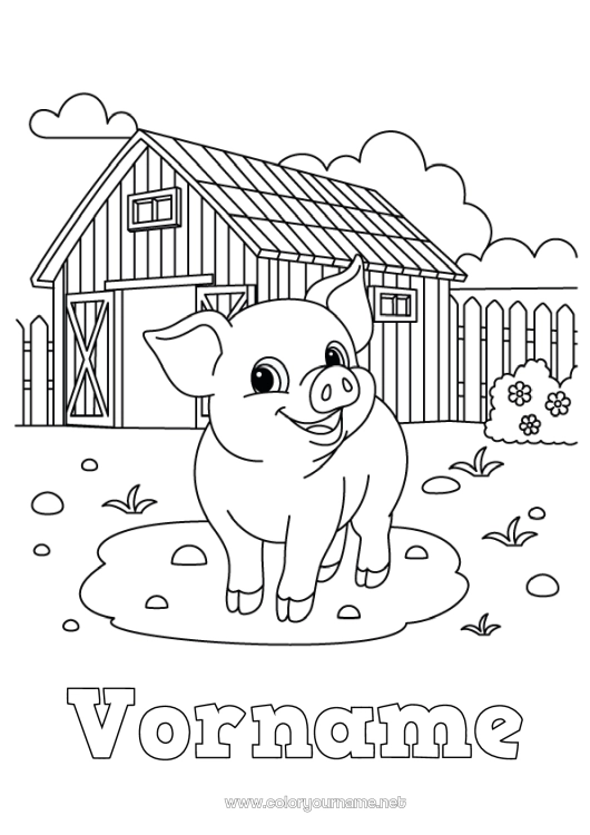 Malvorlage zum Ausdrucken Schwein Tier Bauernhof Bauernhoftiere