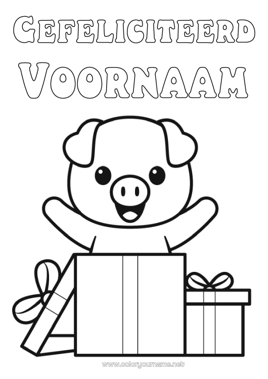 Kleurplaat om af te drukken Cadeaus Verjaardag Kawaii Varken Dier Eenvoudige kleurplaten Verjaardag (Frans) Bericht Boerderijdieren