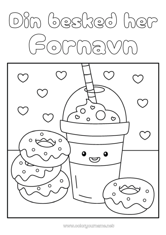 Farvelægningssiden til udskrivning Kawaii Donuts Drik Sodavand Bobletea