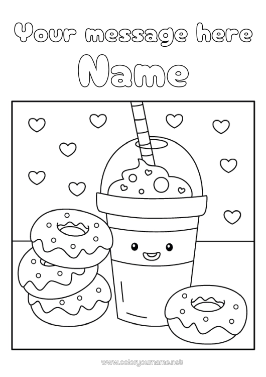 Colouring page to print Cute Doughnuts Drink Fizz Bubble Tea