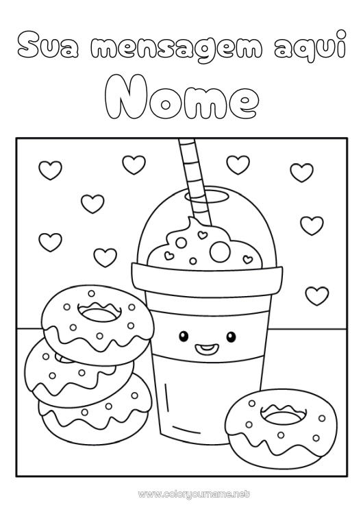 Página de desenho para imprimir Kawaii Rosquinhas Bebida Refrigerante Chá de bolhas