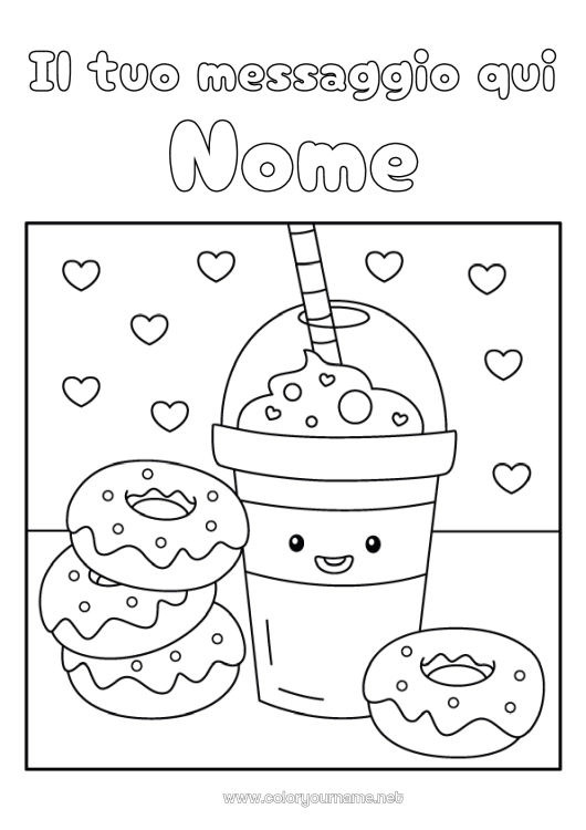 Pagina da colorare da stampare Kawaii Ciambelle Bevanda Soda Bubble tea