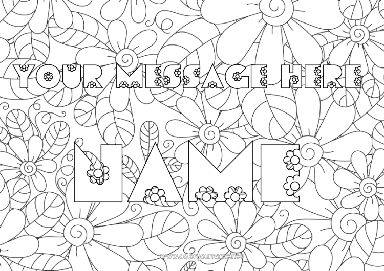Colouring page to print Flowers Decorated Name Daisy Decorative Background