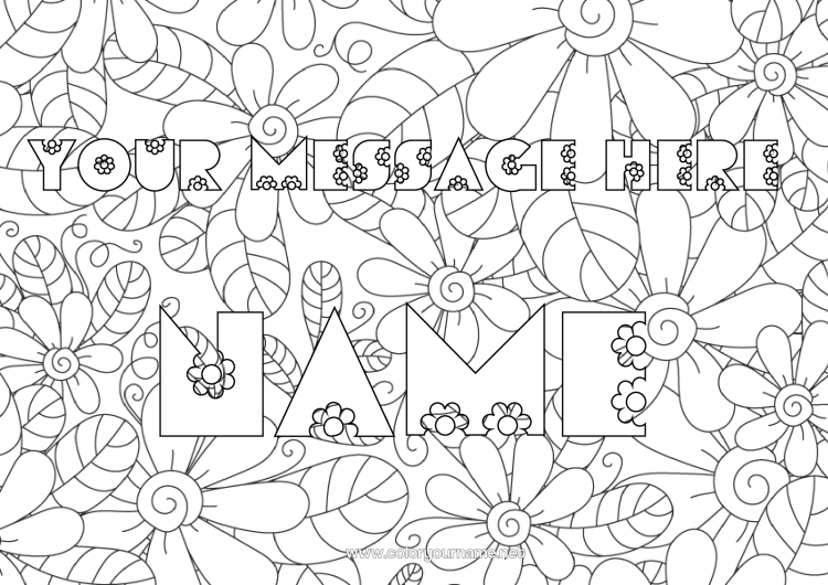 Coloring page to print Flowers Decorated name Daisy Decorative background