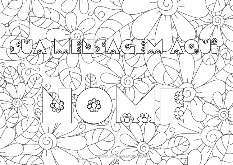 Página de desenho para imprimir Flores Nome decorado Margarida Fundo decorativo