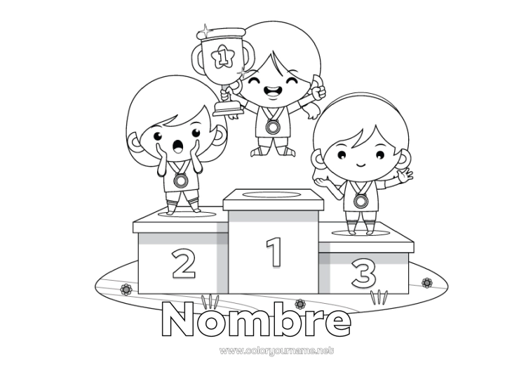 Dibujo para colorear para imprimir Sport Niño Copa, trofeo, medalla Competitions and Rewards Podio