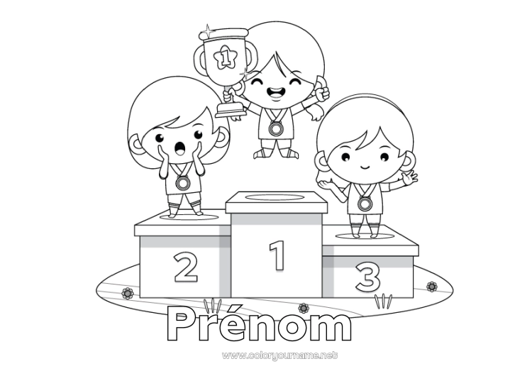 Coloriage à imprimer Sport Enfant Coupe, trophée, médaille Compétitions et récompenses Podium