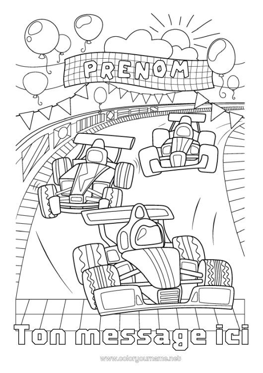 Coloriage à imprimer Sport Véhicules Voiture Course Voiture de course Voitures, vans et camping-cars Véhicules de course et circuits